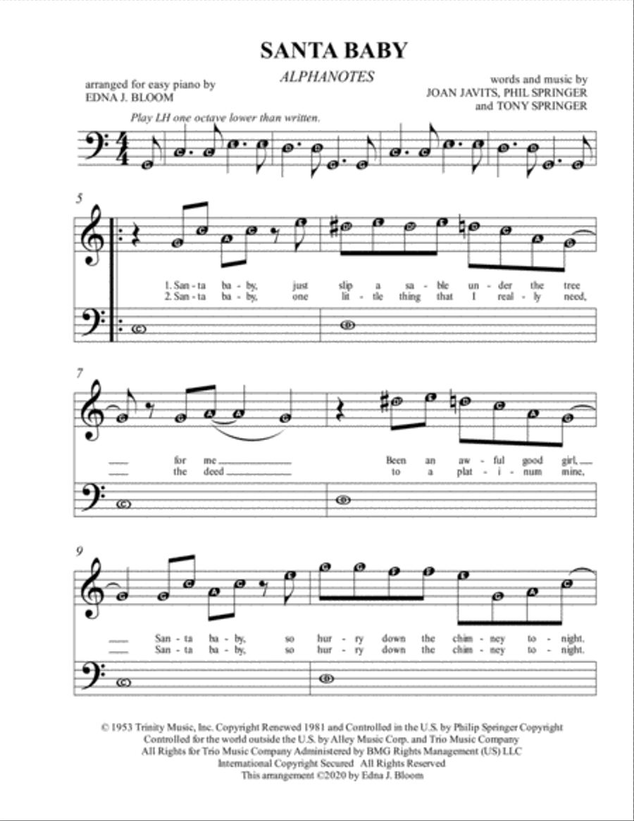 Santa Baby Easy Piano scores gallery preview page 2