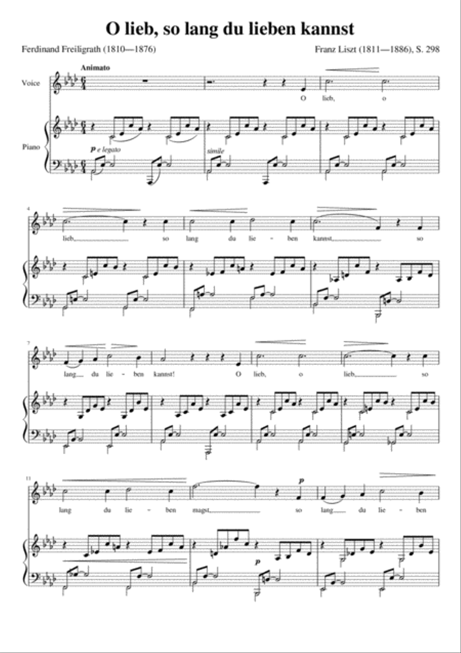 O lieb so lang du lieben kannst (Franz Liszt) [High Voice; key: Ab] High Voice scores gallery preview page 1