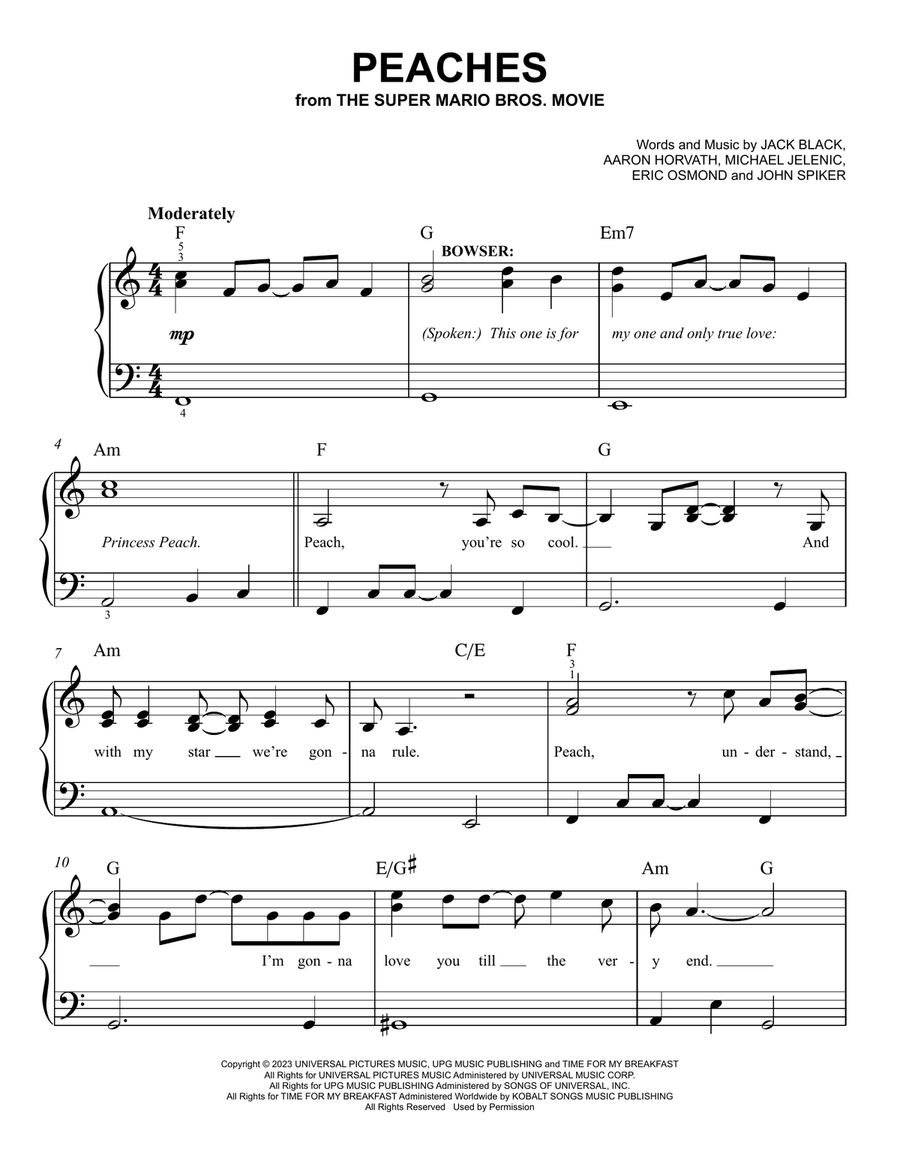 Peaches (from The Super Mario Bros. Movie) Easy Piano scores gallery preview page 1