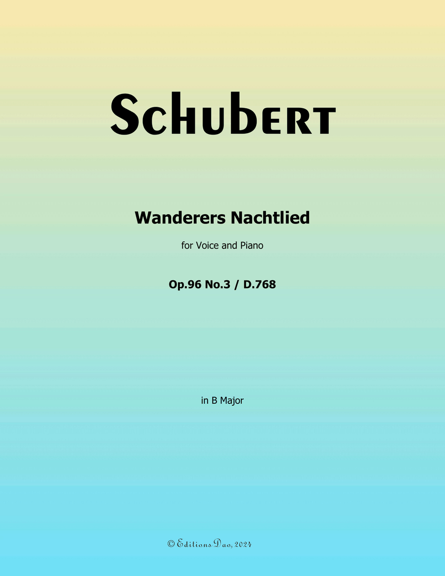 Wanderers Nachtlied, by Schubert, D.768, in B Major Voice scores gallery preview page 1