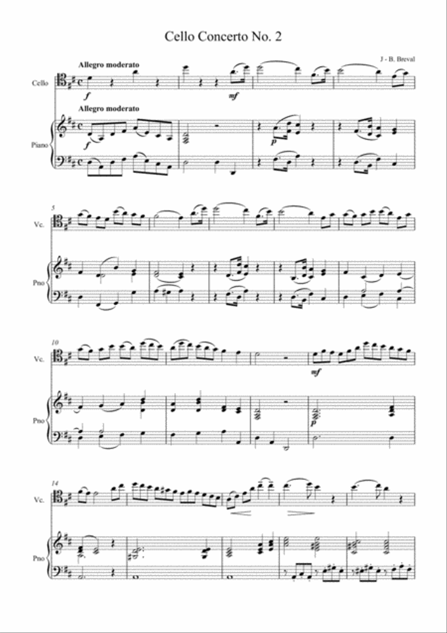 Breval Cello Concerto No. 2 for Cello and Piano Piano Accompaniment scores gallery preview page 2