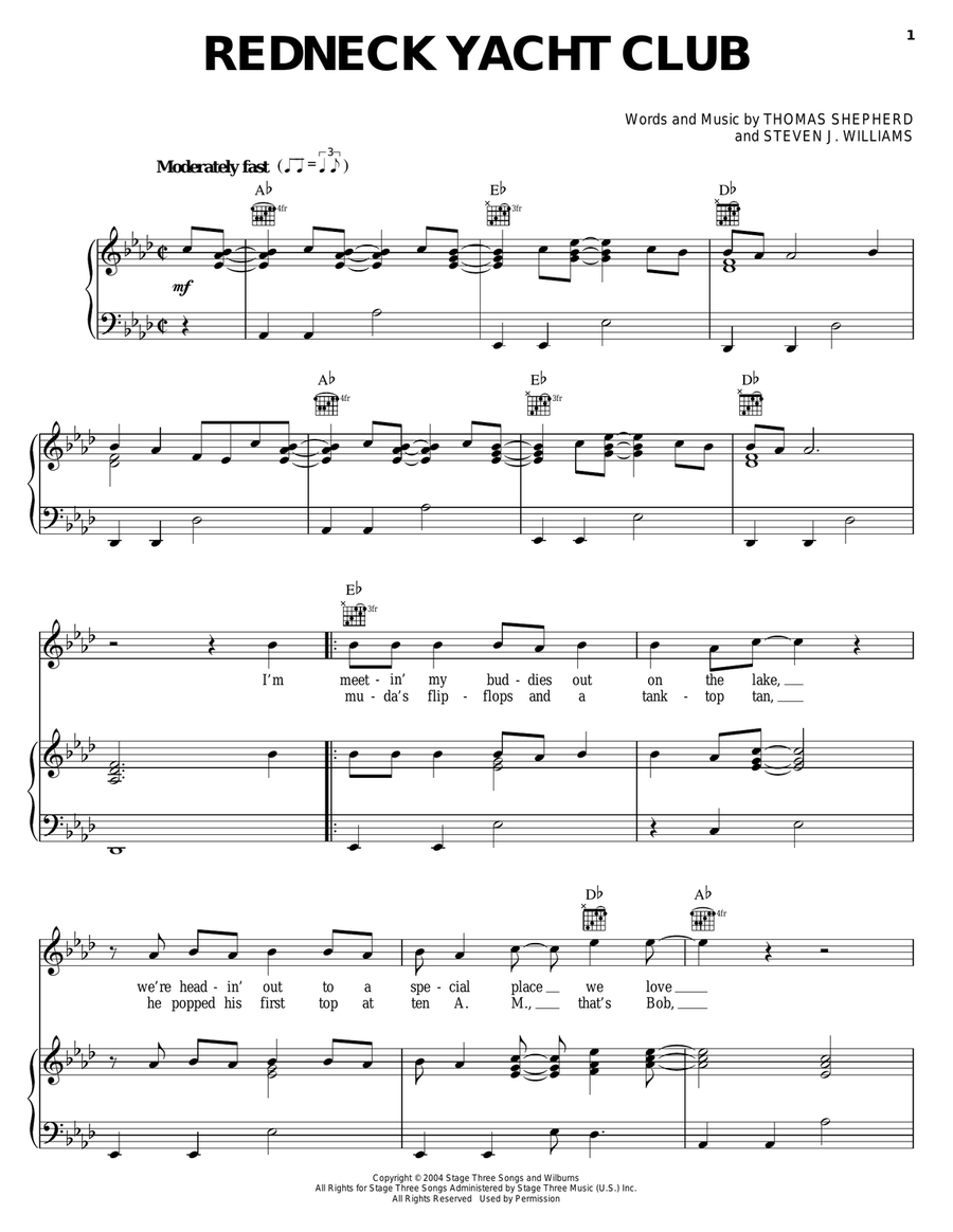 Redneck Yacht Club Piano, Vocal, Guitar scores gallery preview page 1