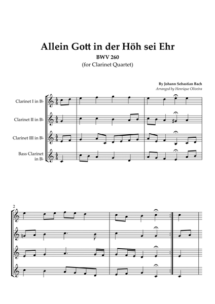 Bach's Choral - "Allein Gott in der Höh sei Ehr" (Clarinet Quartet) image number null