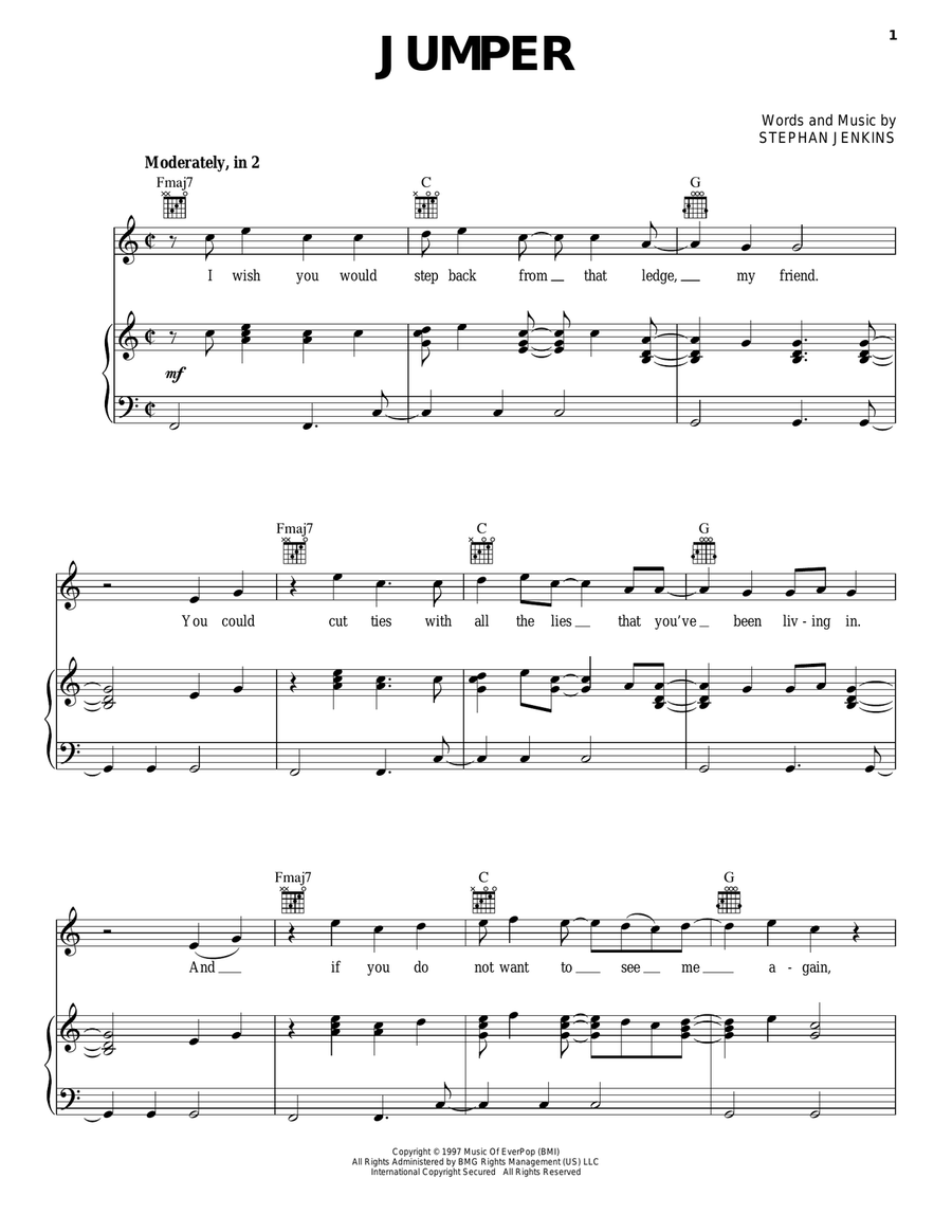 Jumper Piano, Vocal, Guitar scores gallery preview page 1