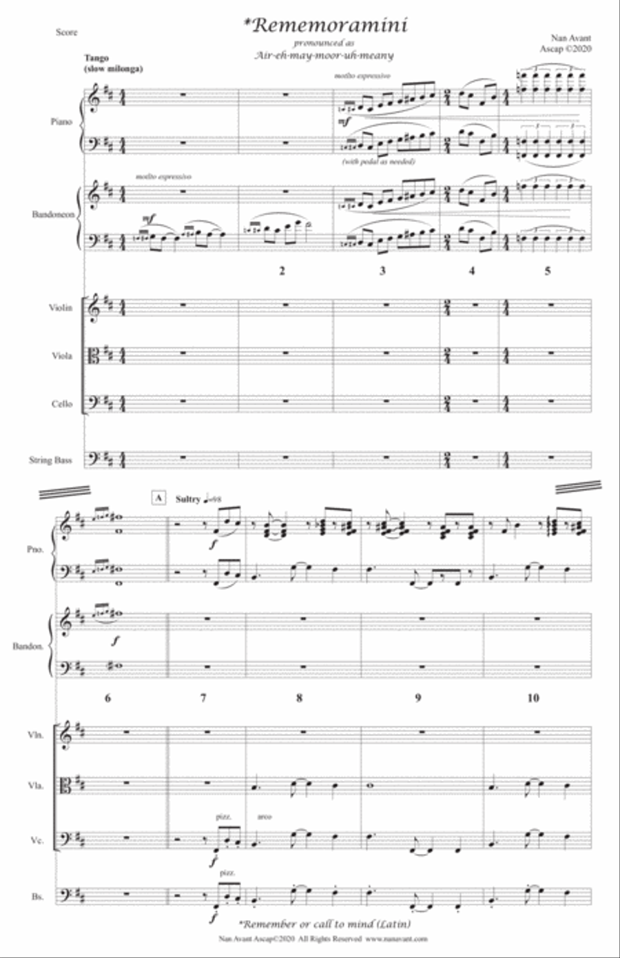 Rememoramini~Argentine Tango for Bandoneon, Piano and Strings Piano scores gallery preview page 3