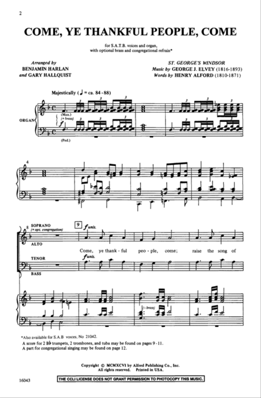 Come, Ye Thankful People, Come 4-Part scores gallery preview page 2