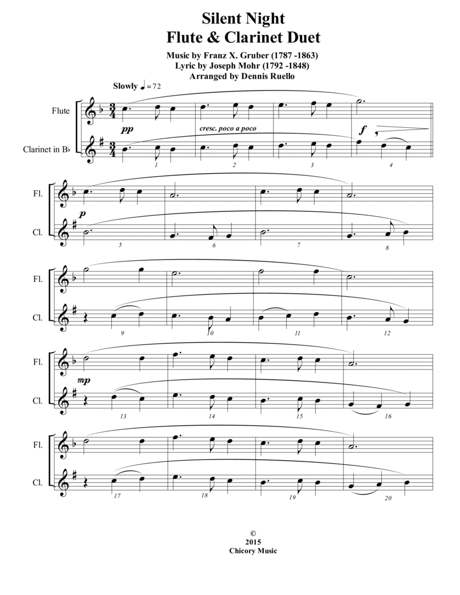 6 Traditional Christmas Carols for Flute and Clarinet Duet - Intermediate level image number null