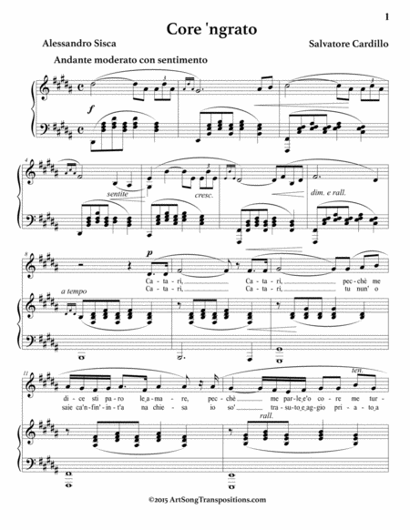CARDILLO: Core 'ngrato (transposed to B major)