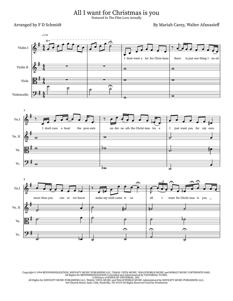 All I Want For Christmas Is You String Quartet scores gallery preview page 1