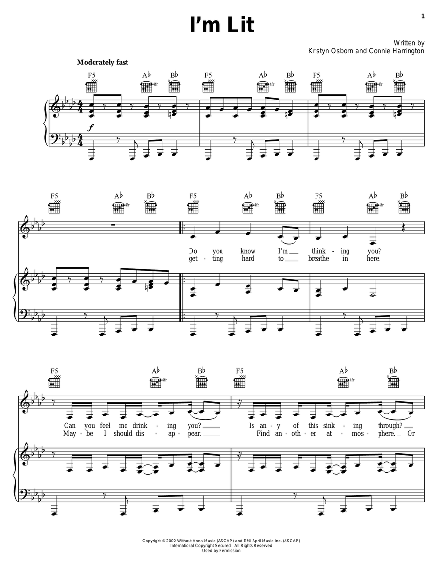 I'm Lit Piano, Vocal, Guitar scores gallery preview page 1