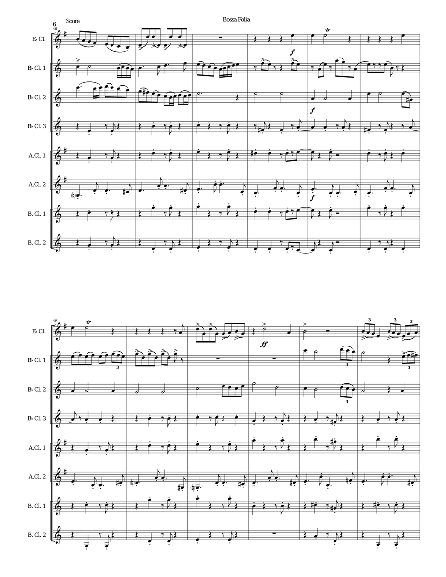 Bossa Folia for clarinet octet or clarinet choir Clarinet Choir scores gallery preview page 6