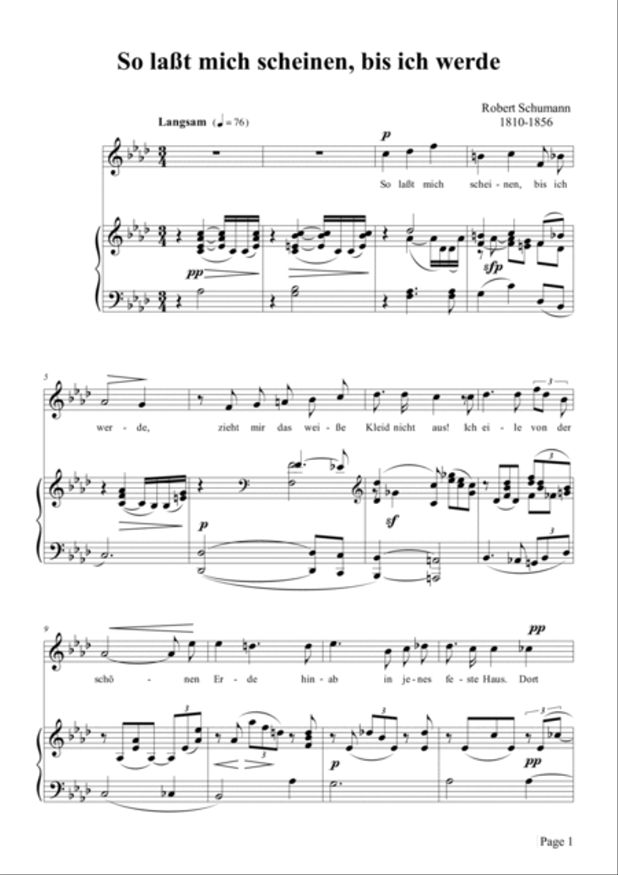 Schumann-So laßt mich scheinen,bis ich werde,Op.98a No.1 in A♭ Major Voice scores gallery preview page 2