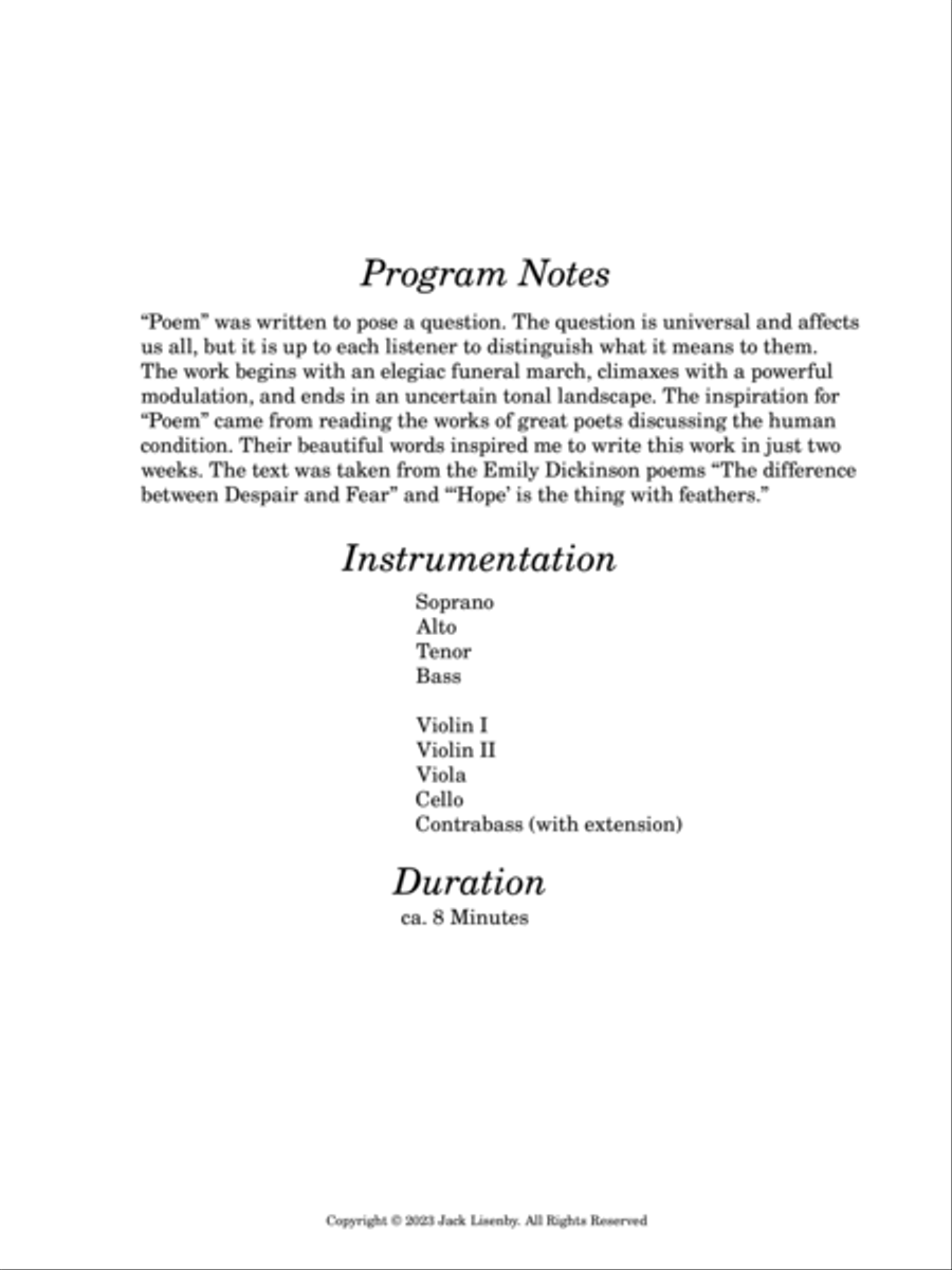 Poem (On a Question yet to be Answered) Chamber Music scores gallery preview page 2