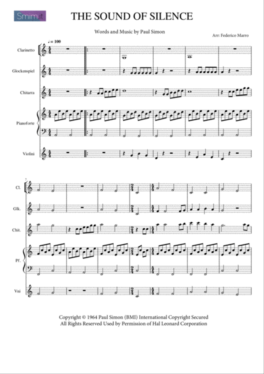 The Sound Of Silence Clarinet scores gallery preview page 1