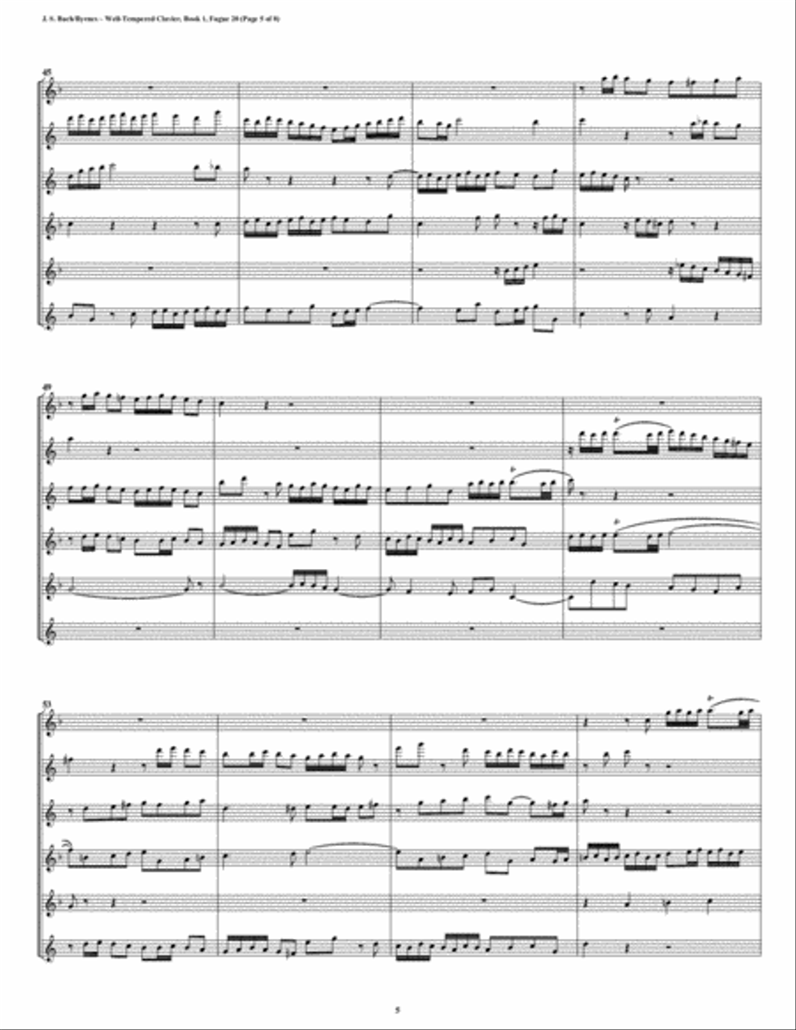 Fugue 20 from Well-Tempered Clavier, Book 1 (Saxophone Sextet) Woodwind Ensemble scores gallery preview page 5