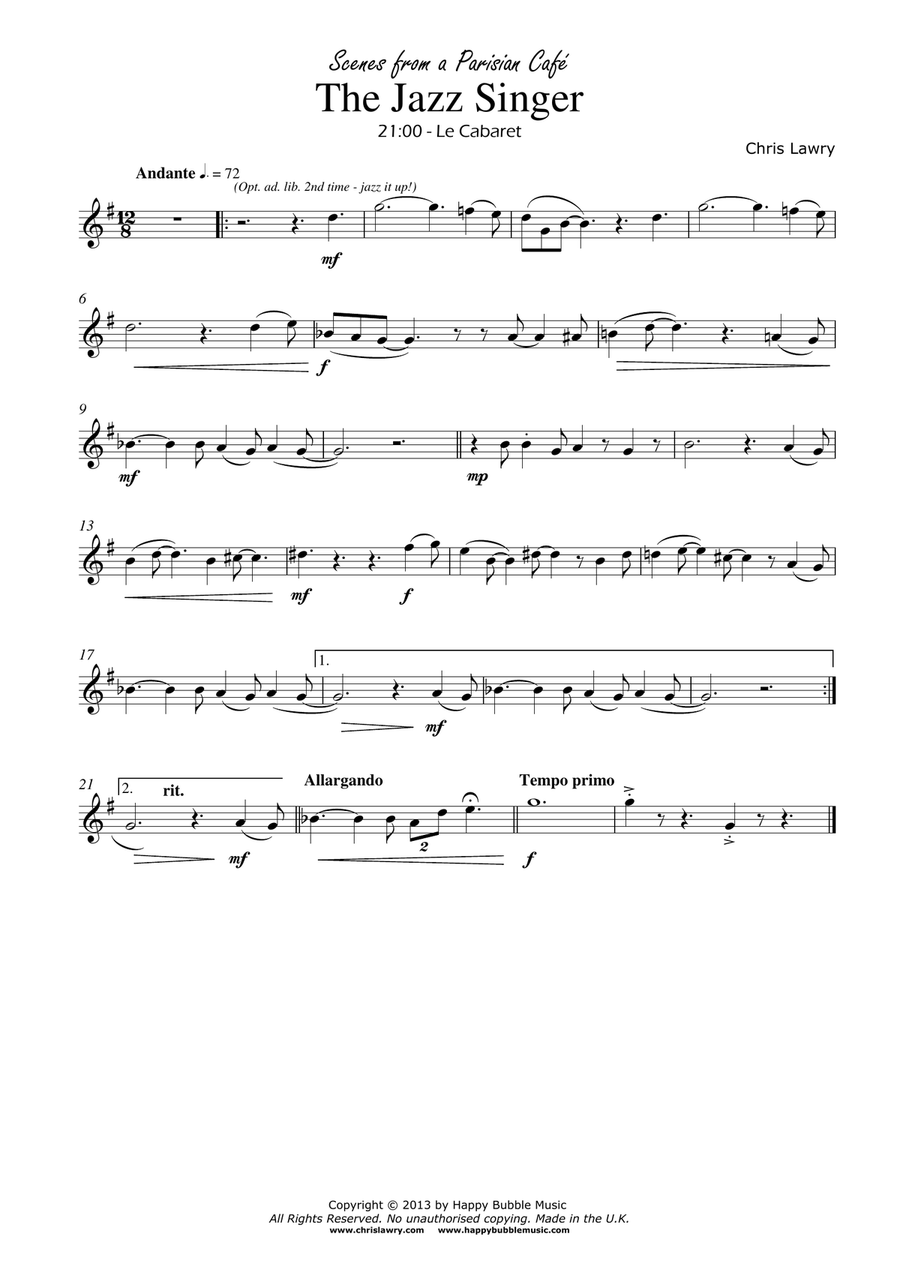 The Jazz Singer - for Alto Saxophone & Piano (from Scenes from a Parisian Cafe) Alto Saxophone scores gallery preview page 2