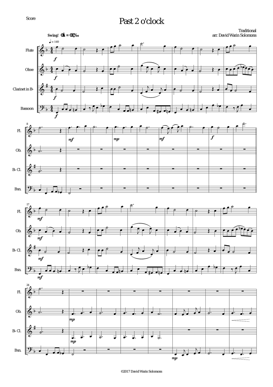 Past 2 o'clock for wind quartet A Cappella scores gallery preview page 1