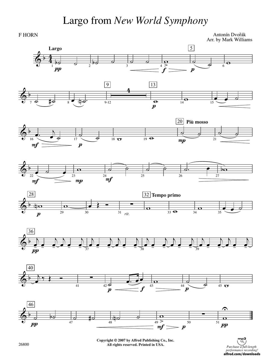 Largo from New World Symphony: 1st F Horn