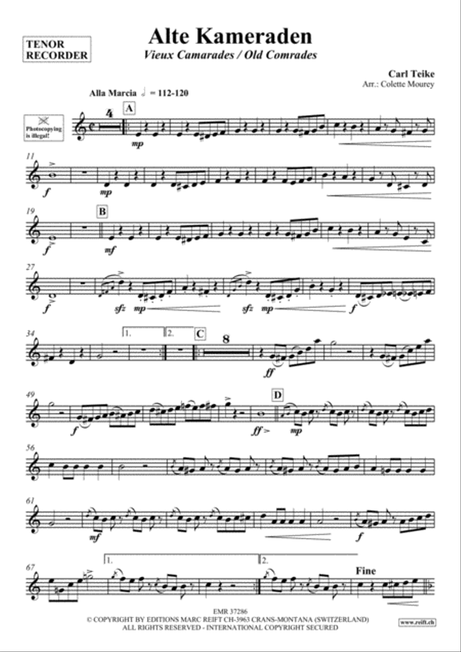 Alte Kameraden Tenor Recorder scores gallery preview page 2