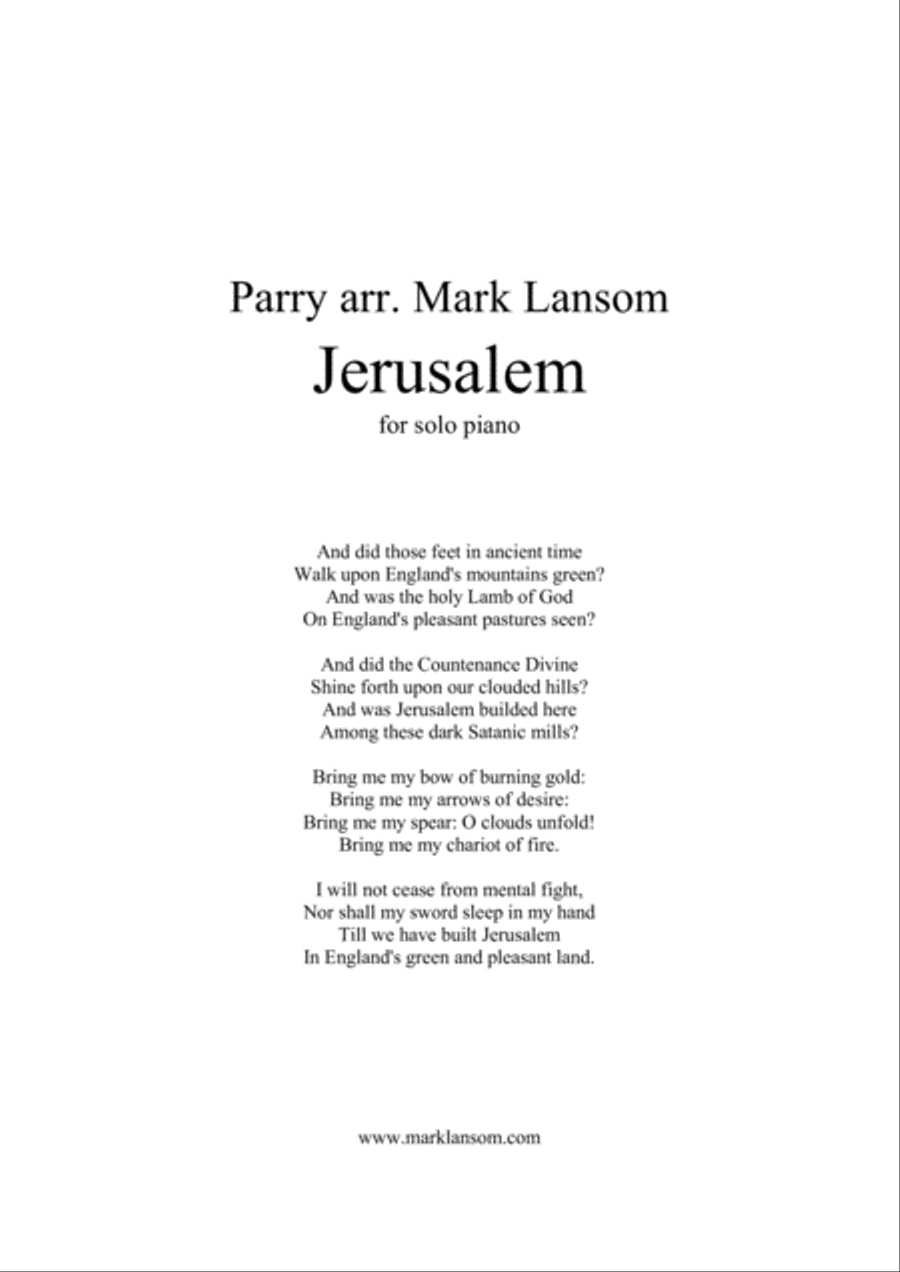 Jerusalem for solo piano Piano Solo scores gallery preview page 1