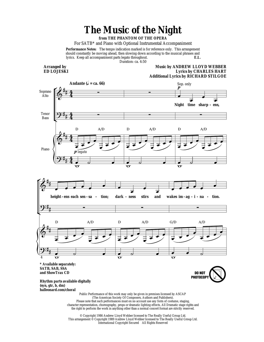 The Music Of The Night (from The Phantom Of The Opera) 4-Part scores gallery preview page 1