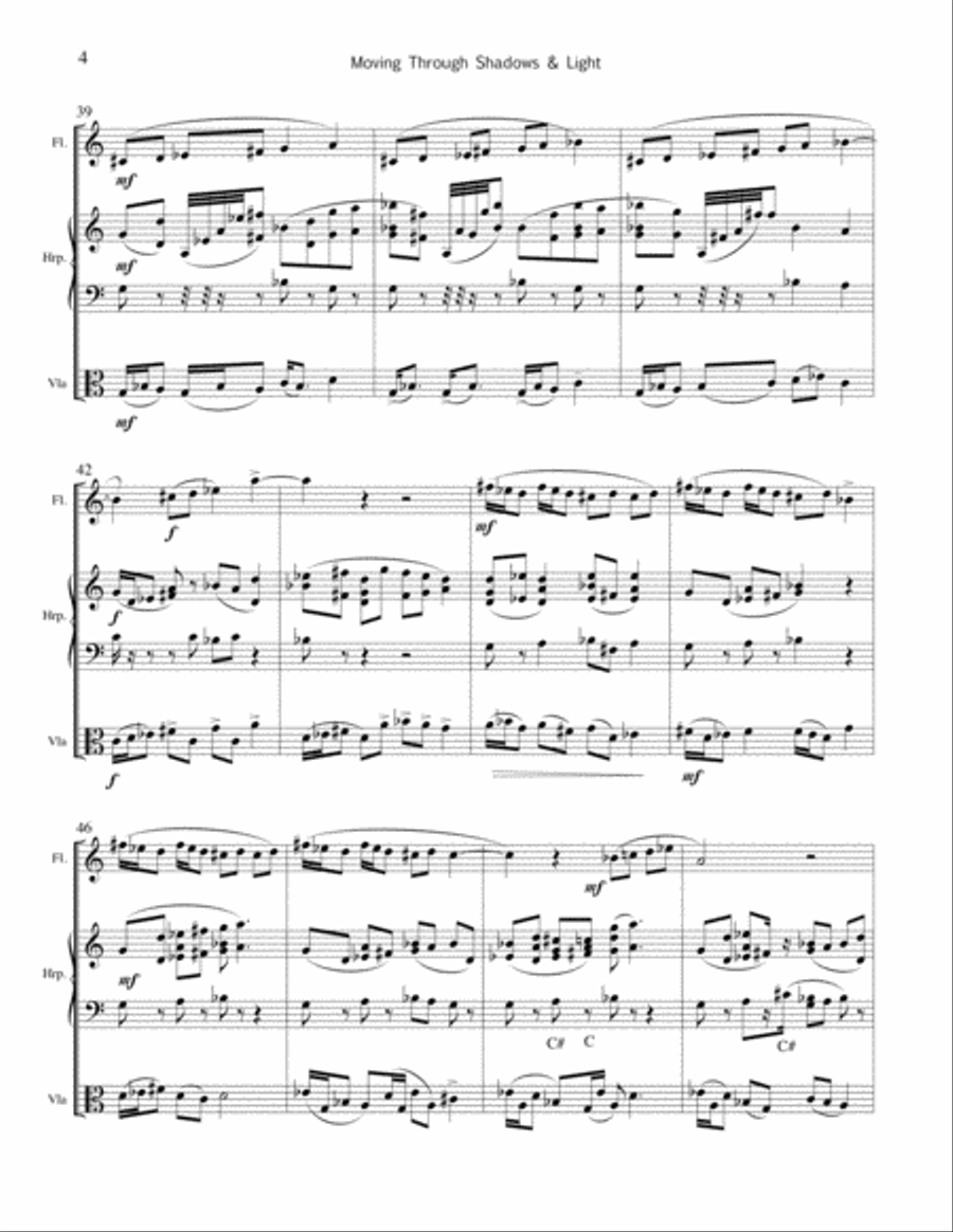 Moving Through Shadows & Light – fl, harp, vla Small Ensemble scores gallery preview page 5