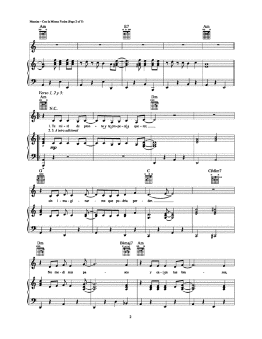 Con la Misma Piedra Piano, Vocal, Guitar scores gallery preview page 2