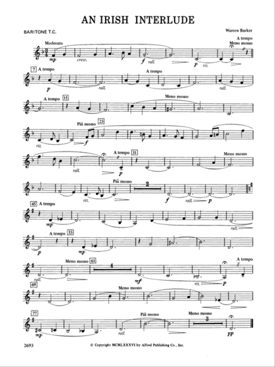 An Irish Interlude: Baritone T.C. Concert Band scores gallery preview page 1