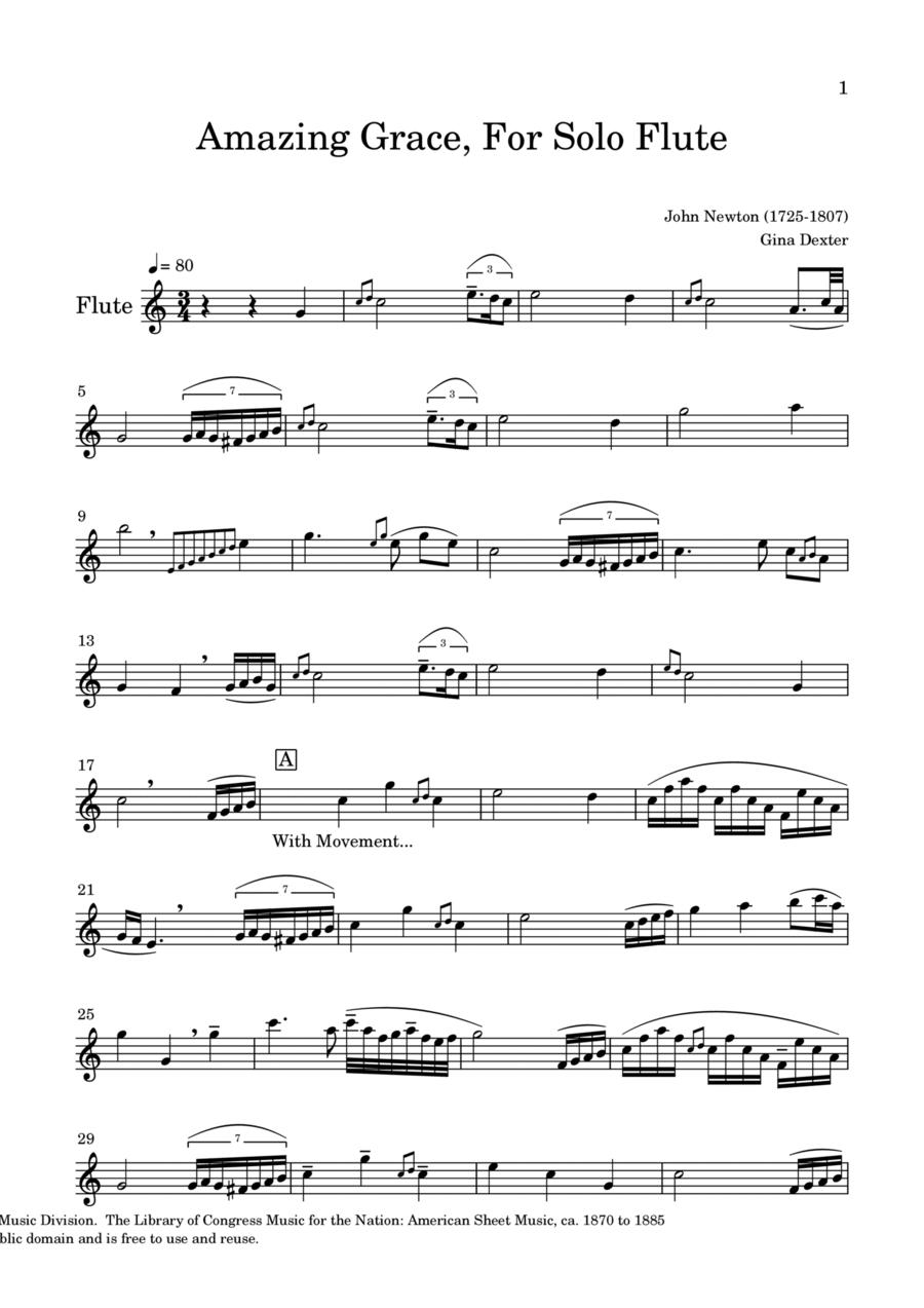 BEST VERSION Amazing Grace Flute Solo scores gallery preview page 1