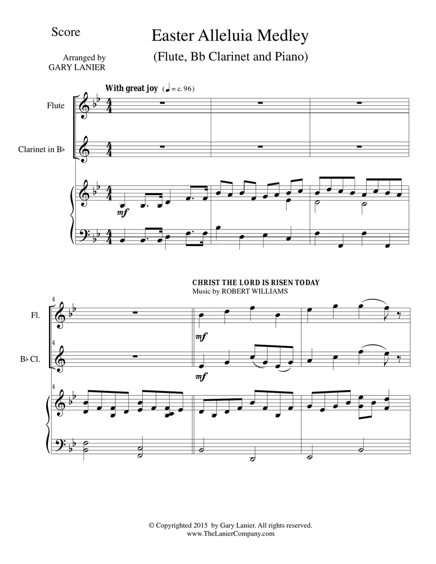 EASTER ALLELUIA MEDLEY (Trio – Flute, Bb Clarinet/Piano) Score and Parts Woodwind Duet scores gallery preview page 1