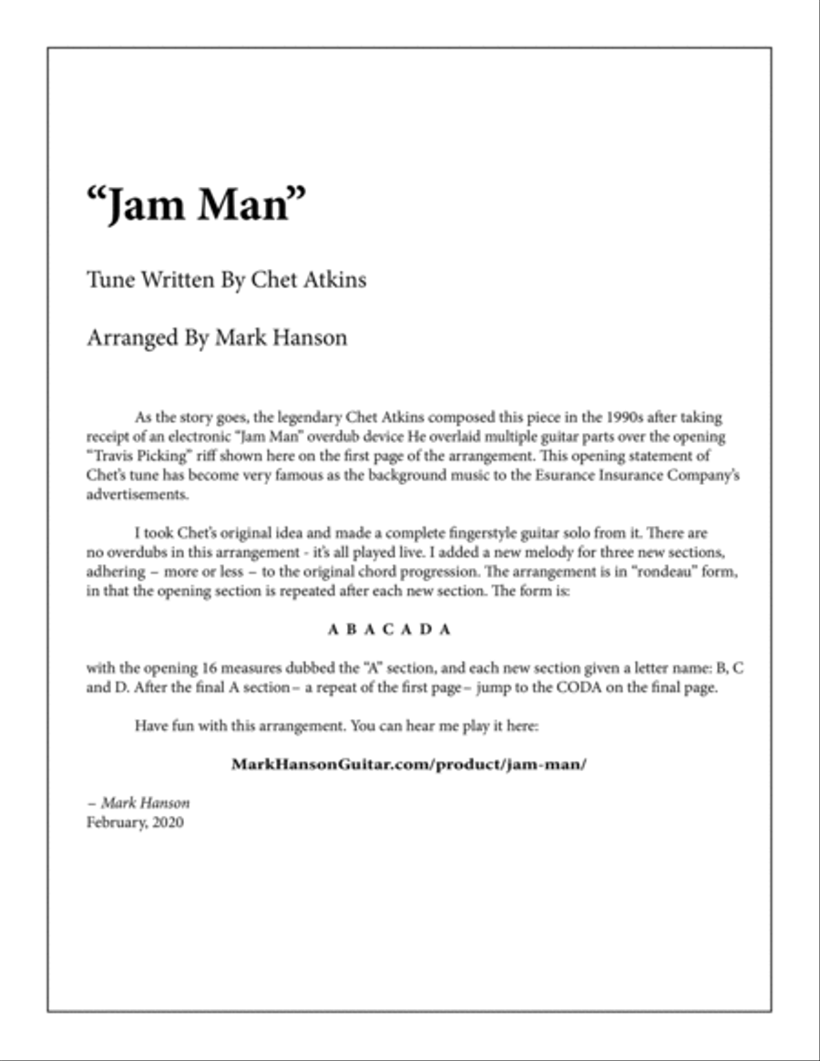 Jam Man - Fingerstyle Guitar Solo Electric Guitar scores gallery preview page 3