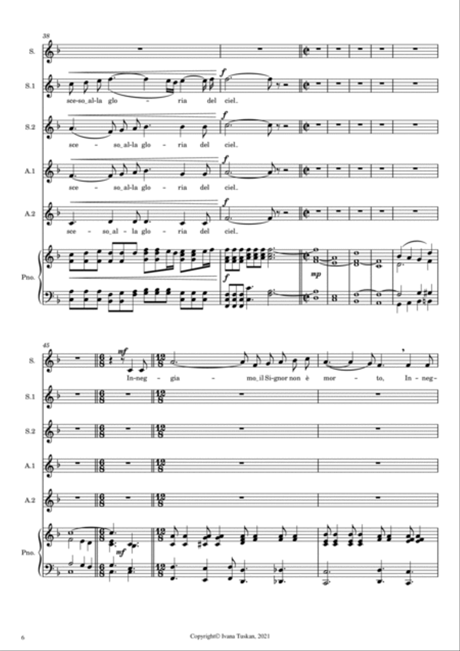 Regina Coeli (from Cavalleria rusticana) SSAA, soprano solo, piano/organ reduced version SSAA scores gallery preview page 6