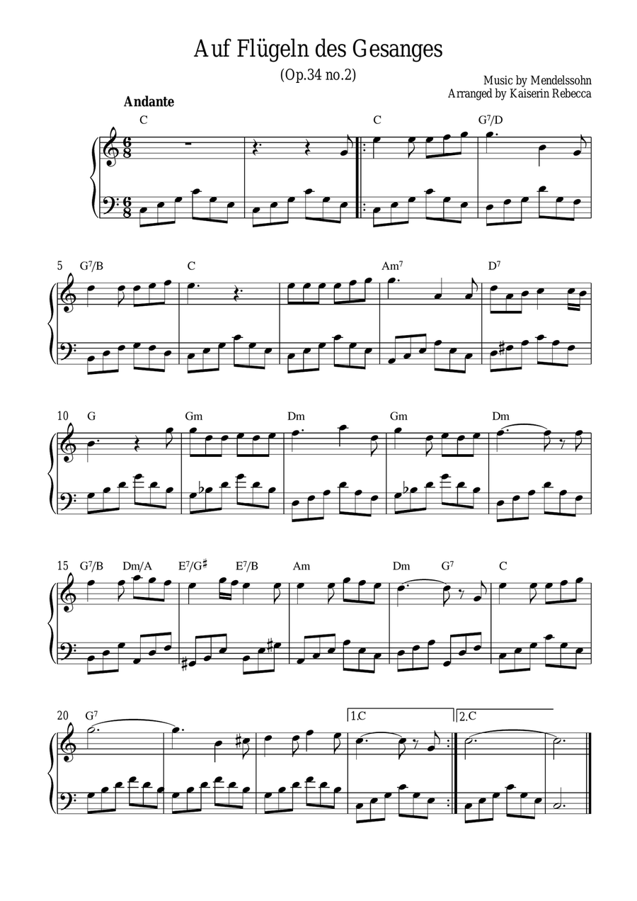 Auf Flügeln des Gesanges (On Wings of Song, Op.34 no.2) Piano Method scores gallery preview page 1
