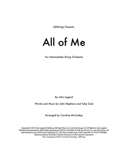 All Of Me by John Legend String Orchestra - Digital Sheet Music