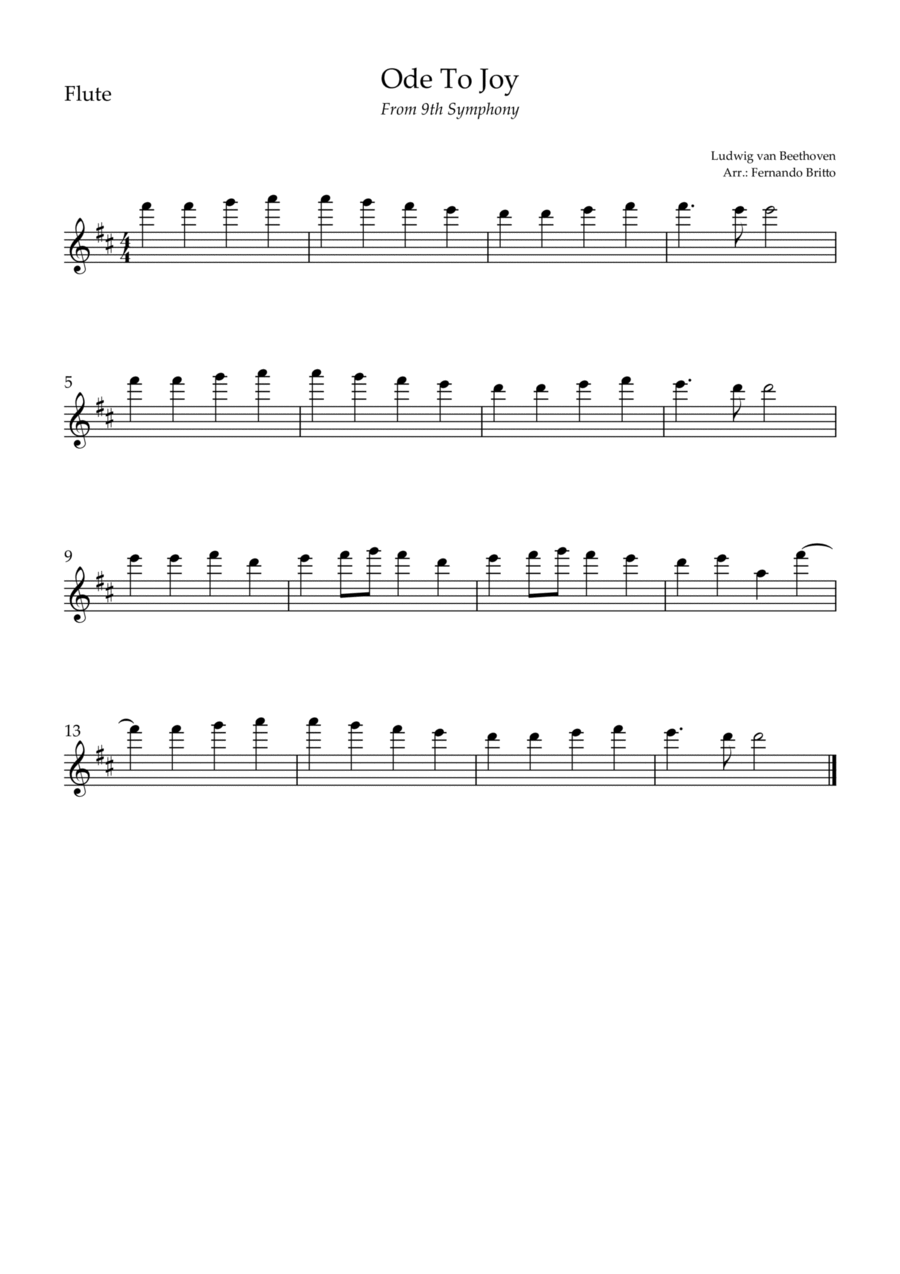 Ode To Joy (from Beethoven's 9th Symphony) for Flute Solo Flute Solo scores gallery preview page 1