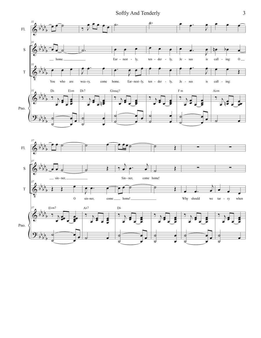 Softly And Tenderly (Duet for Soprano and Tenor Solo) Tenor Voice scores gallery preview page 3
