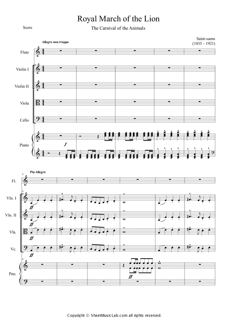 Le Lion (Le Carnaval des Animaux) Orchestra scores gallery preview page 1