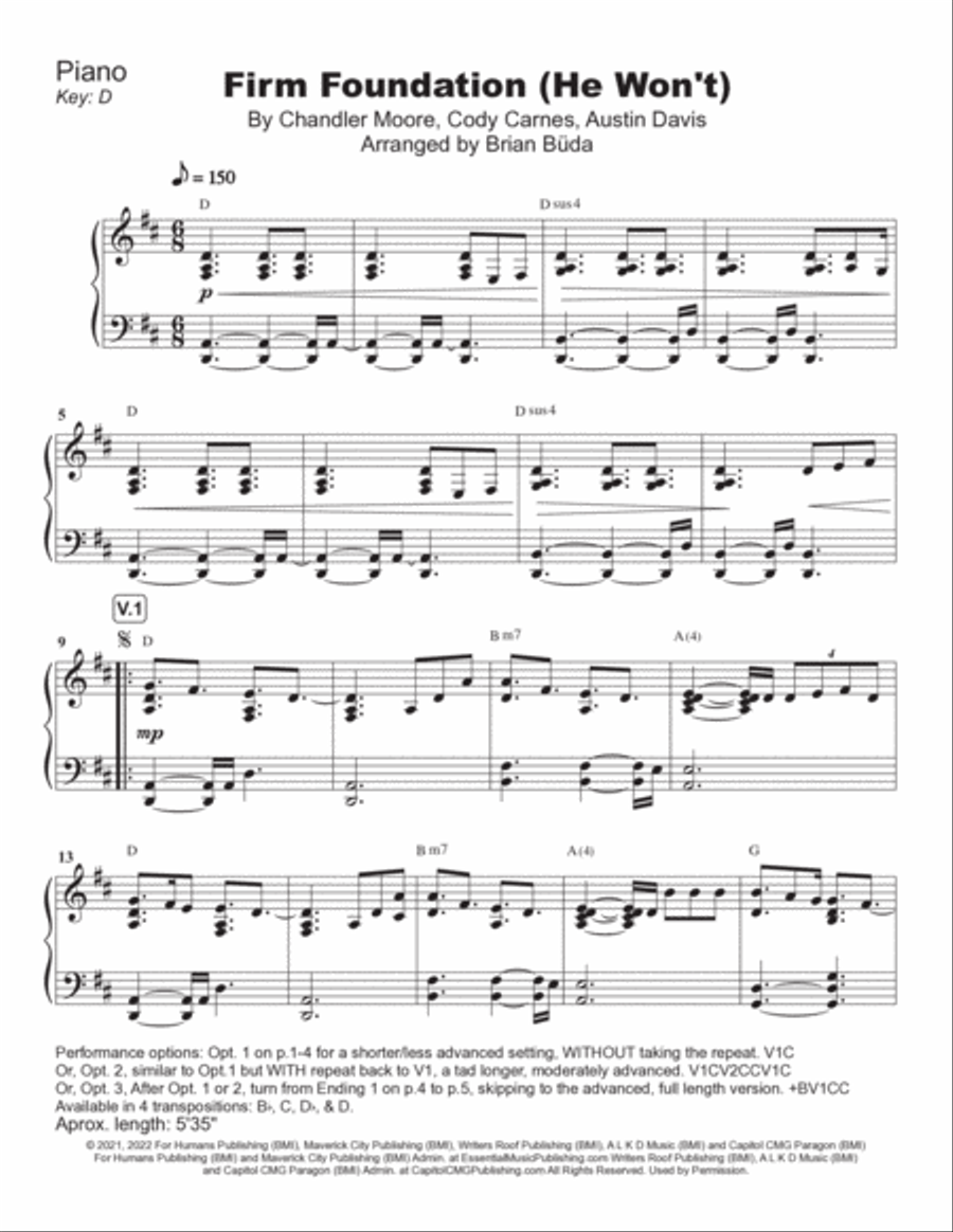 Firm Foundation (He Won't) Piano Solo scores gallery preview page 2
