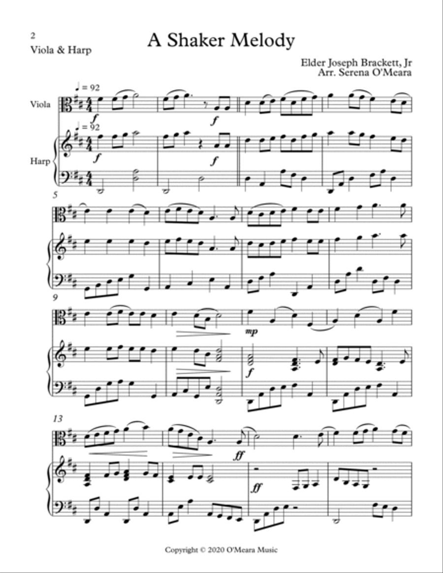 A Shaker Melody, Duet for Viola & Harp image number null