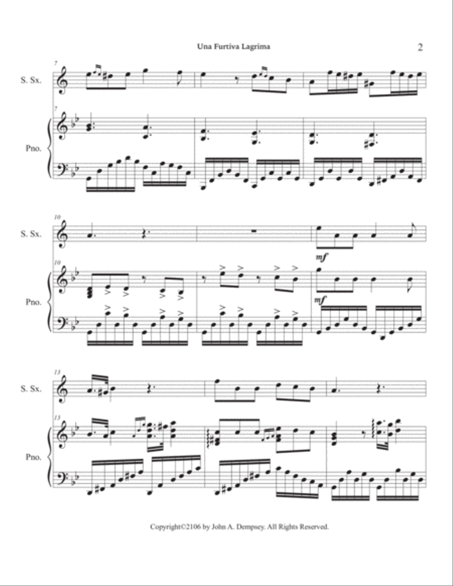 Una Furtiva Lagrima (One Furtive Tear): Soprano Sax and Piano Una Furtiva Lagrima (One Furtive Tear): Soprano Sax and Piano Soprano Saxophone scores gallery preview page 6