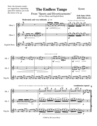 The Endless Tango by Erik Satie set for oboe trio