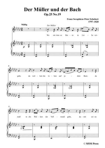 Schubert-Der Müller und der Bach,from 'Die Schöne Müllerin',Op.25 No.19,in e flat minor,for Voice&Piano image number null