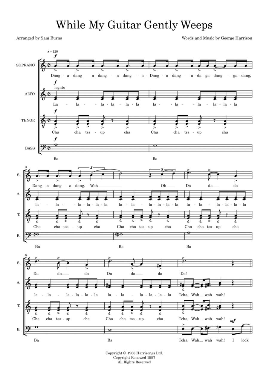 While My Guitar Gently Weeps (arr. Sam Burns) SSAATTBB scores gallery preview page 1