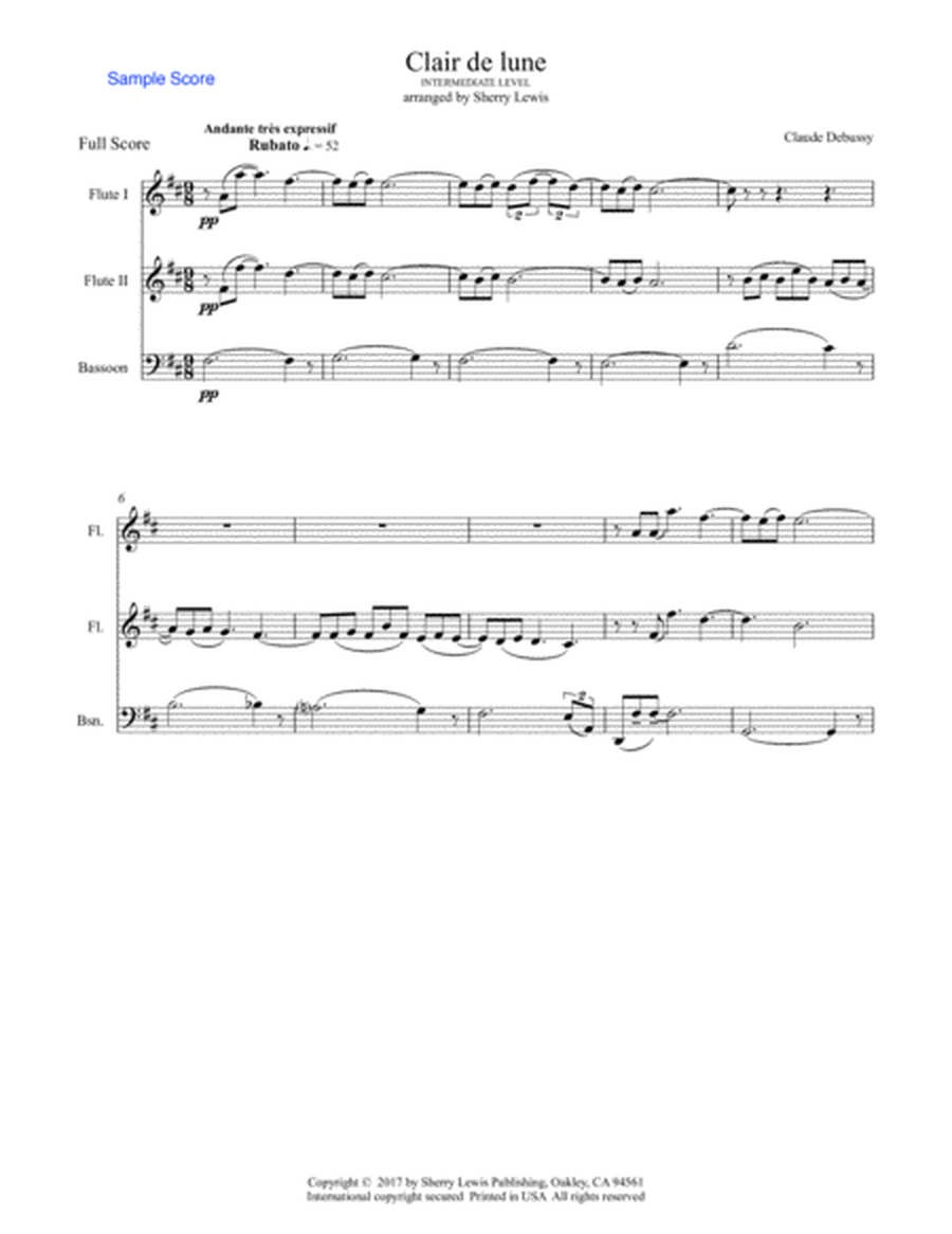 CLAIR DE LUNE﻿, Woodwind Trio, Intermediate Level for 2 flutes and bassoon image number null