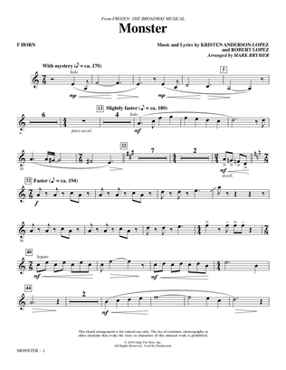 Book cover for Monster (from Frozen The Broadway Musical) (arr. Mark Brymer) - F Horn