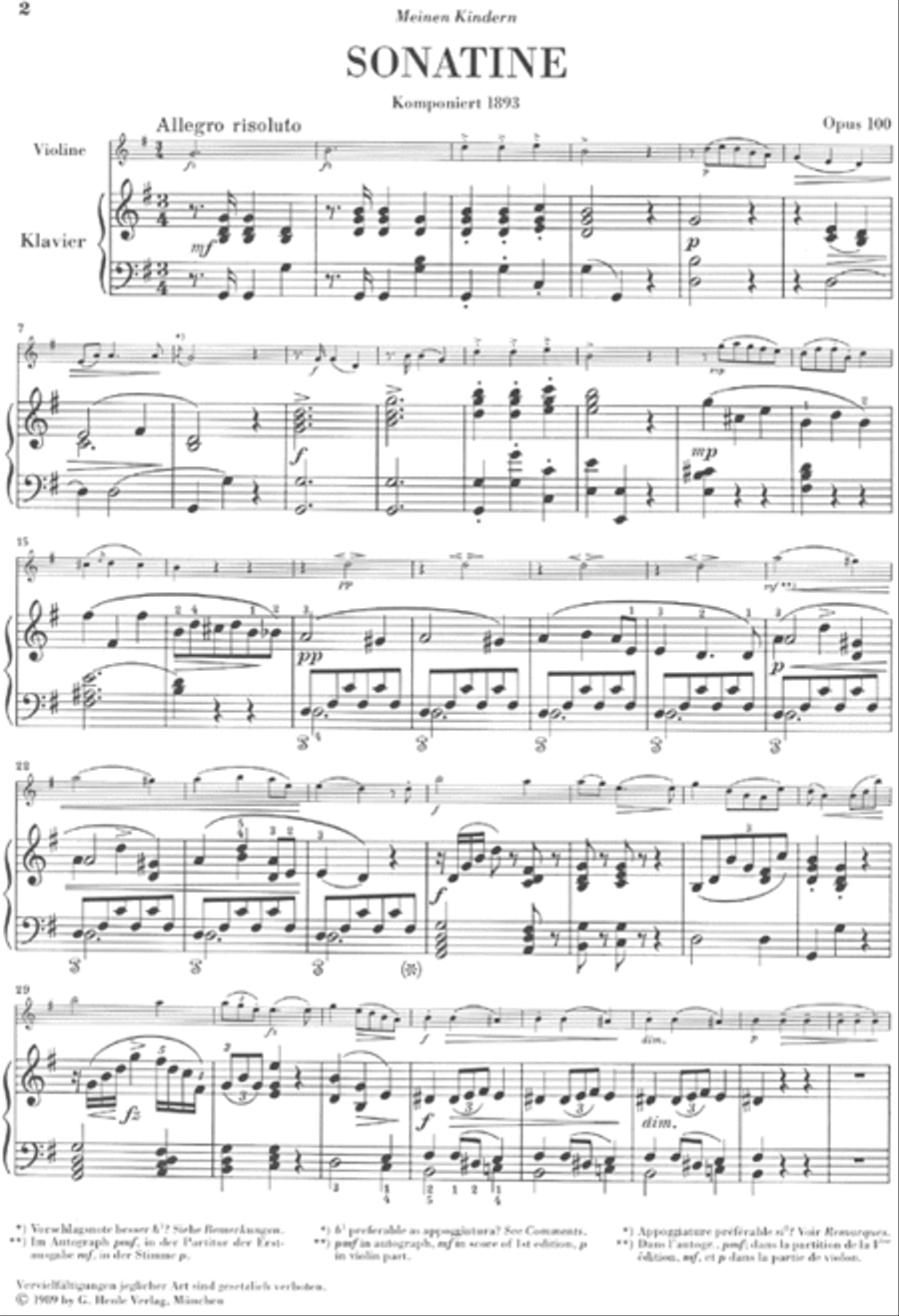 Sonatina for Piano and Violin G Major Op. 100 Violin Solo scores gallery preview page 2