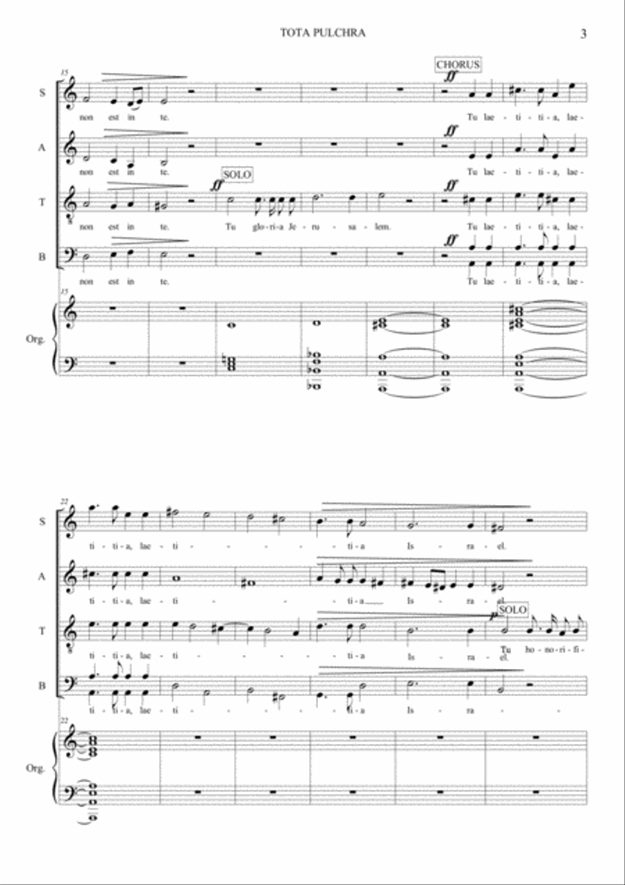 TOTA PULCHRA - WAB 46 - Bruckner - Arr. for SATB Choir and Organ 4-Part scores gallery preview page 3