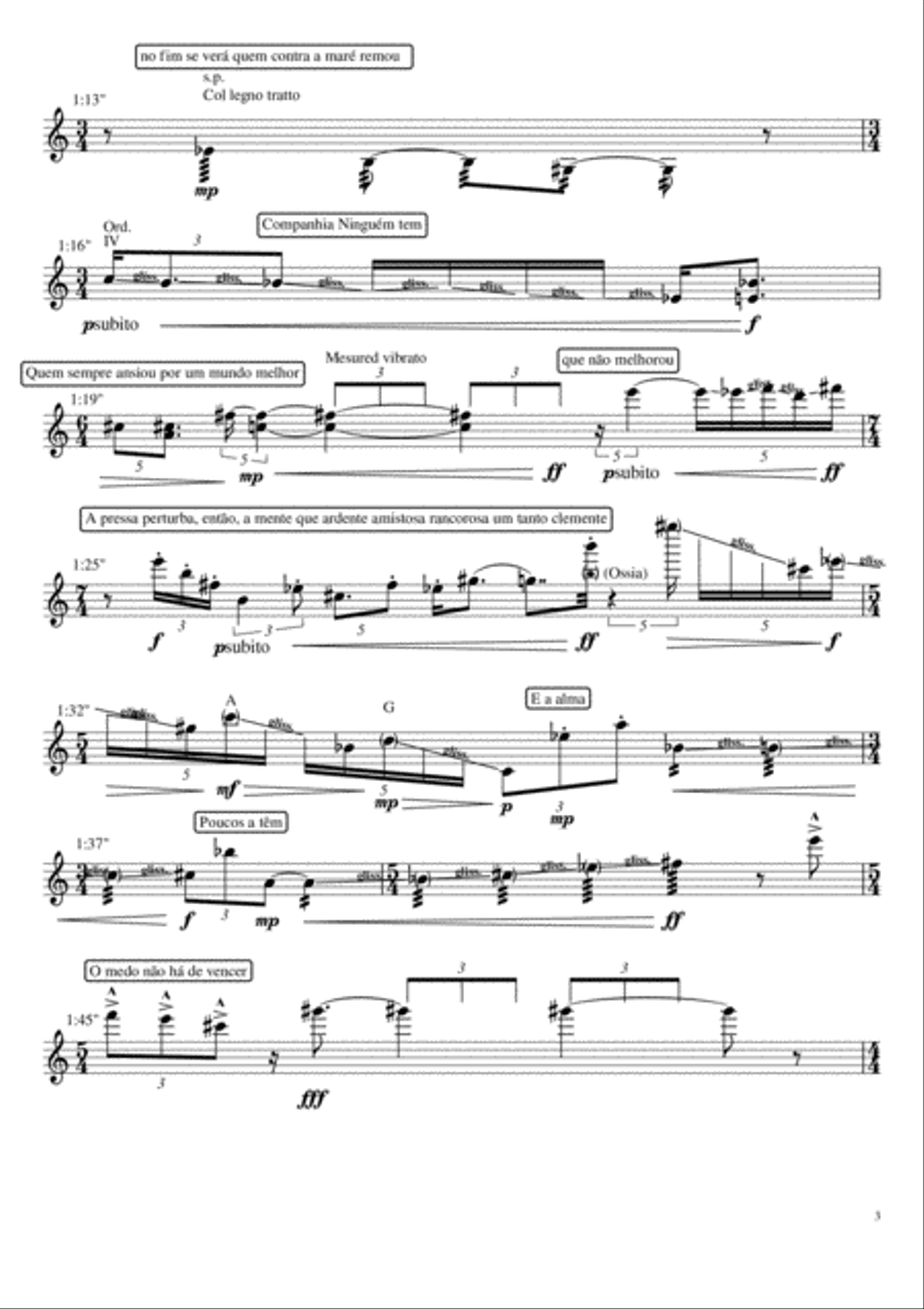 Declamação- For violin and fixed tape Small Ensemble scores gallery preview page 3