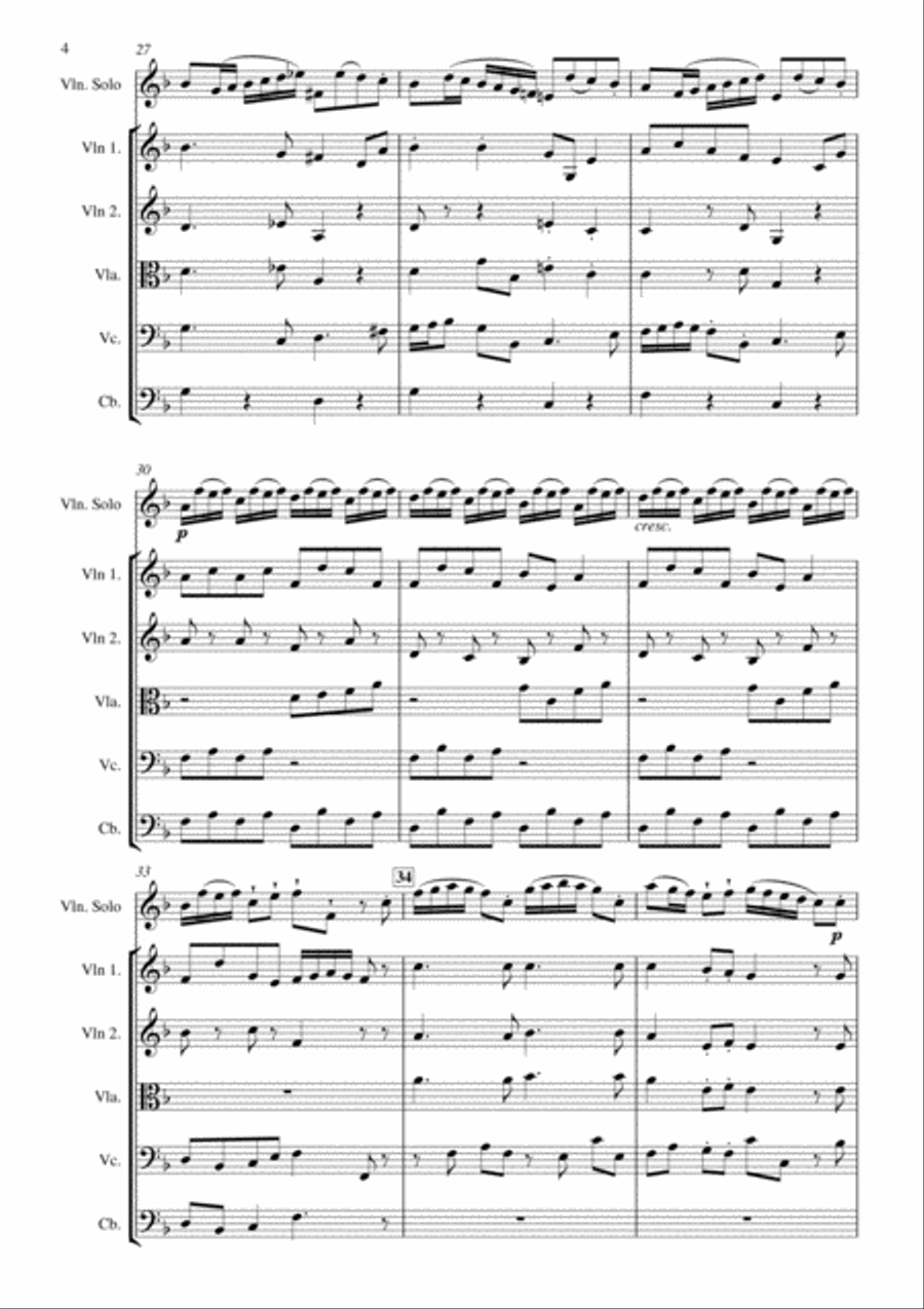 Sonata in F major HWV 370 Op. 1 Nr. 12 - 2nd Movement (Allegro) for solo violin and easy string orch String Orchestra scores gallery preview page 4
