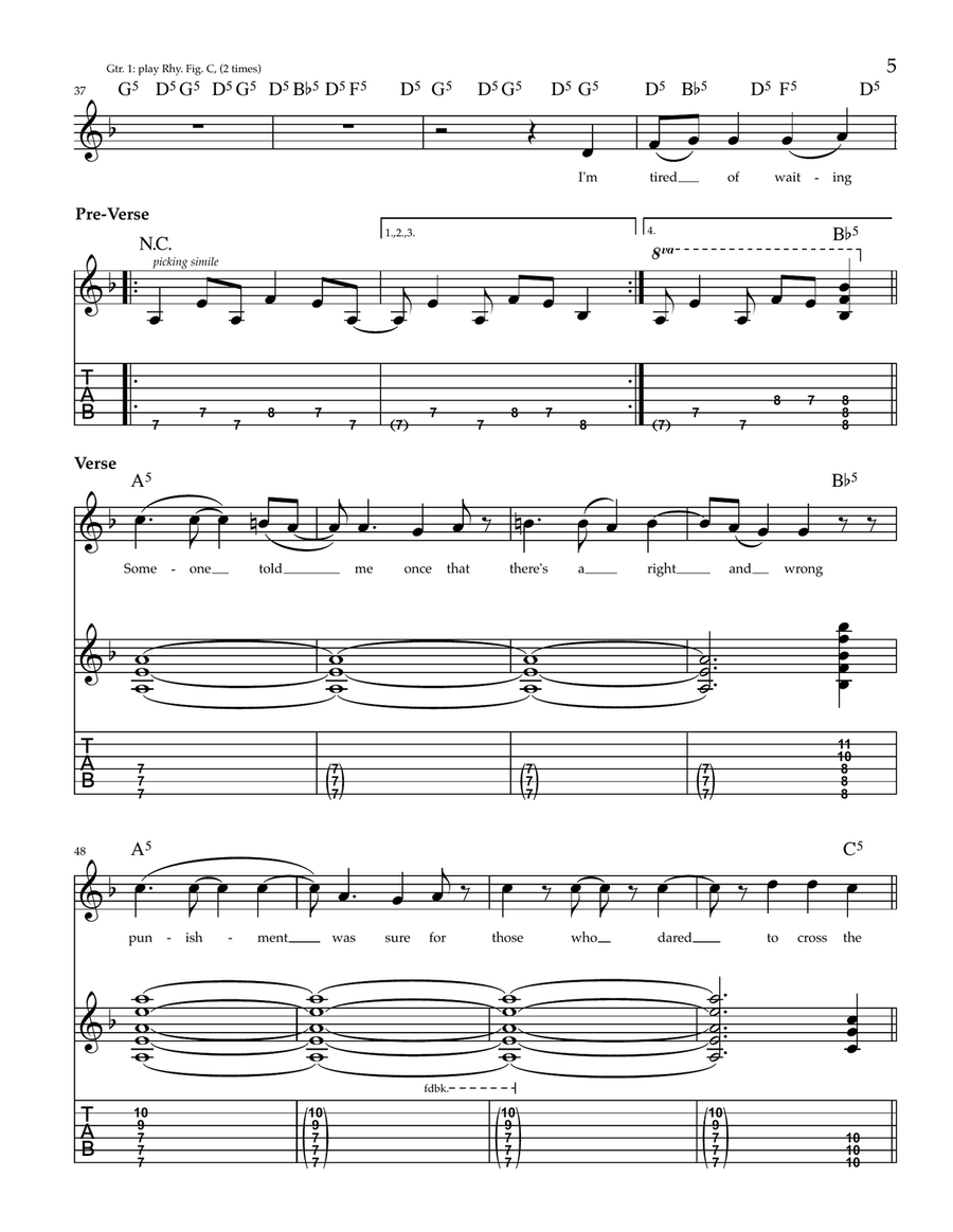 Jerk Off Guitar Tablature scores gallery preview page 5